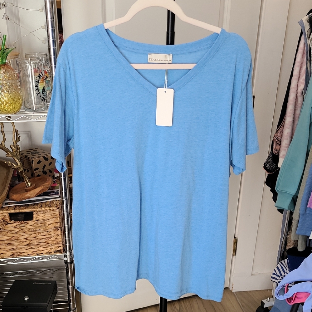 Zenana Outfitters Sky Blue V-Neck Short Sleeve Tee